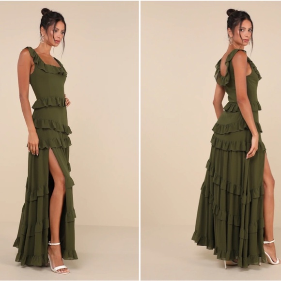 LULU's Prom Wedding Boho Romantic Tiered Ruffles Maxi Dress NWOT - Picture 4 of 4